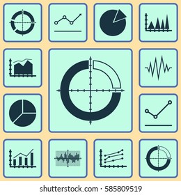 Set Of Graphs, Diagrams And Statistics Icons. Premium Quality Symbol Collection. Icons Can Be Used For Web, App And UI Design.