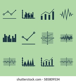 Set Of Graphs, Diagrams And Statistics Icons. Premium Quality Symbol Collection. Icons Can Be Used For Web, App And UI Design.