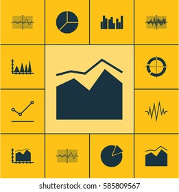 Set Of Graphs, Diagrams And Statistics Icons. Premium Quality Symbol Collection. Icons Can Be Used For Web, App And UI Design.