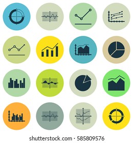 Set Of Graphs, Diagrams And Statistics Icons. Premium Quality Symbol Collection. Icons Can Be Used For Web, App And UI Design.