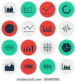 Set Of Graphs, Diagrams And Statistics Icons. Premium Quality Symbol Collection. Icons Can Be Used For Web, App And UI Design.