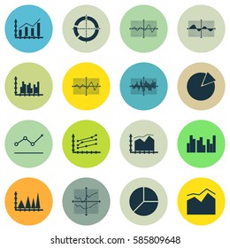 Set Of Graphs, Diagrams And Statistics Icons. Premium Quality Symbol Collection. Icons Can Be Used For Web, App And UI Design.