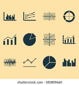 Set Of Graphs, Diagrams And Statistics Icons. Premium Quality Symbol Collection. Icons Can Be Used For Web, App And UI Design.