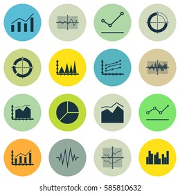 Set Of Graphs, Diagrams And Statistics Icons. Premium Quality Symbol Collection. Icons Can Be Used For Web, App And UI Design.