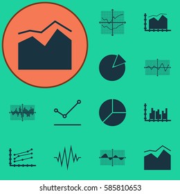 Set Of Graphs, Diagrams And Statistics Icons. Premium Quality Symbol Collection. Icons Can Be Used For Web, App And UI Design.