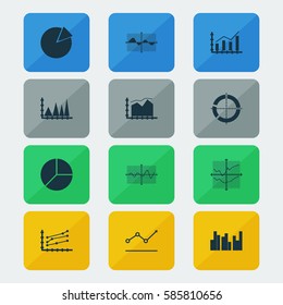 Set Of Graphs, Diagrams And Statistics Icons. Premium Quality Symbol Collection. Icons Can Be Used For Web, App And UI Design.