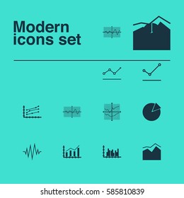 Set Of Graphs, Diagrams And Statistics Icons. Premium Quality Symbol Collection. Icons Can Be Used For Web, App And UI Design.