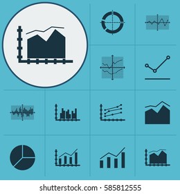 Set Of Graphs, Diagrams And Statistics Icons. Premium Quality Symbol Collection. Icons Can Be Used For Web, App And UI Design.