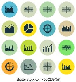 Set Of Graphs, Diagrams And Statistics Icons. Premium Quality Symbol Collection. Icons Can Be Used For Web, App And UI Design.