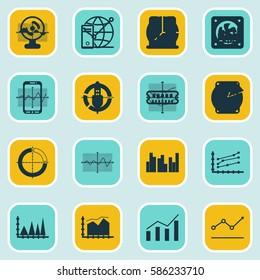 Set Of Graphs, Diagrams And Statistics Icons. Premium Quality Symbol Collection. Icons Can Be Used For Web, App And UI Design.
