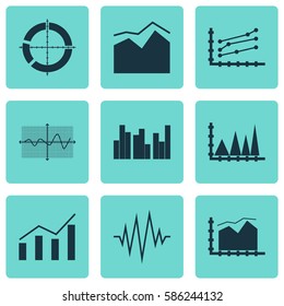 Set Of Graphs, Diagrams And Statistics Icons. Premium Quality Symbol Collection. Icons Can Be Used For Web, App And UI Design.