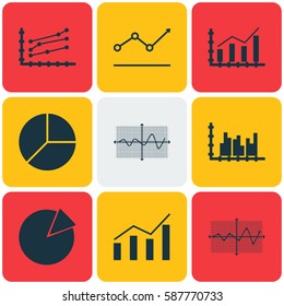 Set Of Graphs, Diagrams And Statistics Icons. Premium Quality Symbol Collection. Icons Can Be Used For Web, App And UI Design.