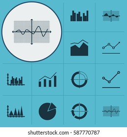 Set Of Graphs, Diagrams And Statistics Icons. Premium Quality Symbol Collection. Icons Can Be Used For Web, App And UI Design.