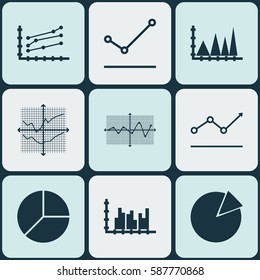 Set Of Graphs, Diagrams And Statistics Icons. Premium Quality Symbol Collection. Icons Can Be Used For Web, App And UI Design.