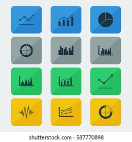 Set Of Graphs, Diagrams And Statistics Icons. Premium Quality Symbol Collection. Icons Can Be Used For Web, App And UI Design.