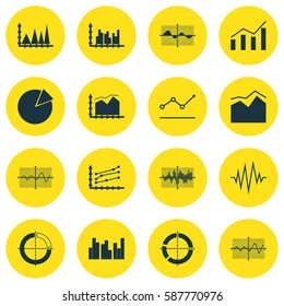 Set Of Graphs, Diagrams And Statistics Icons. Premium Quality Symbol Collection. Icons Can Be Used For Web, App And UI Design.