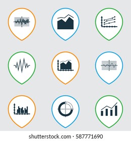 Set Of Graphs, Diagrams And Statistics Icons. Premium Quality Symbol Collection. Icons Can Be Used For Web, App And UI Design.