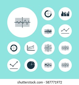Set Of Graphs, Diagrams And Statistics Icons. Premium Quality Symbol Collection. Icons Can Be Used For Web, App And UI Design.