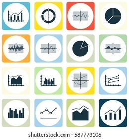 Set Of Graphs, Diagrams And Statistics Icons. Premium Quality Symbol Collection. Icons Can Be Used For Web, App And UI Design.