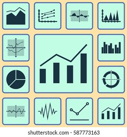 Set Of Graphs, Diagrams And Statistics Icons. Premium Quality Symbol Collection. Icons Can Be Used For Web, App And UI Design.