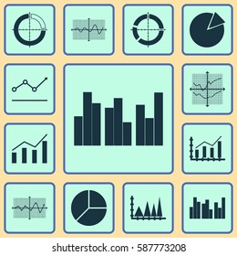 Set Of Graphs, Diagrams And Statistics Icons. Premium Quality Symbol Collection. Icons Can Be Used For Web, App And UI Design.