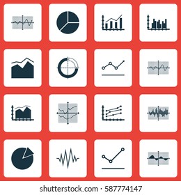 Set Of Graphs, Diagrams And Statistics Icons. Premium Quality Symbol Collection. Icons Can Be Used For Web, App And UI Design.