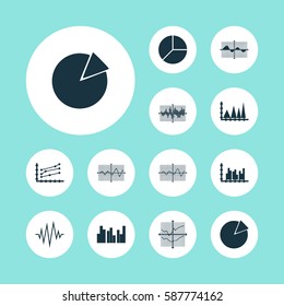 Set Of Graphs, Diagrams And Statistics Icons. Premium Quality Symbol Collection. Icons Can Be Used For Web, App And UI Design.