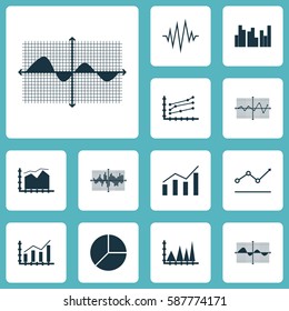 Set Of Graphs, Diagrams And Statistics Icons. Premium Quality Symbol Collection. Icons Can Be Used For Web, App And UI Design.