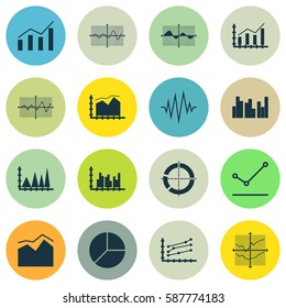 Set Of Graphs, Diagrams And Statistics Icons. Premium Quality Symbol Collection. Icons Can Be Used For Web, App And UI Design.