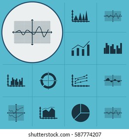 Set Of Graphs, Diagrams And Statistics Icons. Premium Quality Symbol Collection. Icons Can Be Used For Web, App And UI Design.