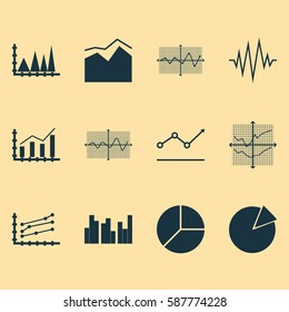 Set Of Graphs, Diagrams And Statistics Icons. Premium Quality Symbol Collection. Icons Can Be Used For Web, App And UI Design.