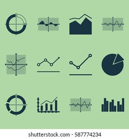 Set Of Graphs, Diagrams And Statistics Icons. Premium Quality Symbol Collection. Icons Can Be Used For Web, App And UI Design.