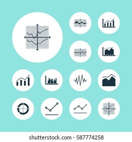 Set Of Graphs, Diagrams And Statistics Icons. Premium Quality Symbol Collection. Icons Can Be Used For Web, App And UI Design.