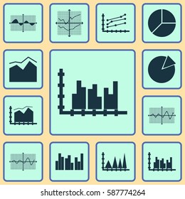 Set Of Graphs, Diagrams And Statistics Icons. Premium Quality Symbol Collection. Icons Can Be Used For Web, App And UI Design.