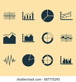 Set Of Graphs, Diagrams And Statistics Icons. Premium Quality Symbol Collection. Icons Can Be Used For Web, App And UI Design.