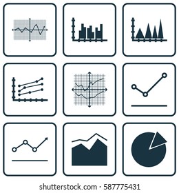 Set Of Graphs, Diagrams And Statistics Icons. Premium Quality Symbol Collection. Icons Can Be Used For Web, App And UI Design.