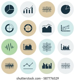 Set Of Graphs, Diagrams And Statistics Icons. Premium Quality Symbol Collection. Icons Can Be Used For Web, App And UI Design.