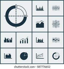 Set Of Graphs, Diagrams And Statistics Icons. Premium Quality Symbol Collection. Icons Can Be Used For Web, App And UI Design.