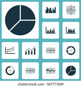 Set Of Graphs, Diagrams And Statistics Icons. Premium Quality Symbol Collection. Icons Can Be Used For Web, App And UI Design.