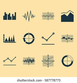 Set Of Graphs, Diagrams And Statistics Icons. Premium Quality Symbol Collection. Icons Can Be Used For Web, App And UI Design.