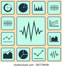 Set Of Graphs, Diagrams And Statistics Icons. Premium Quality Symbol Collection. Icons Can Be Used For Web, App And UI Design.