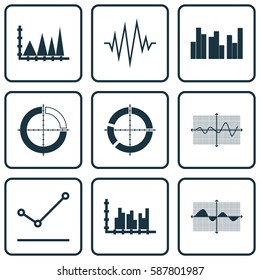 Set Of Graphs, Diagrams And Statistics Icons. Premium Quality Symbol Collection. Icons Can Be Used For Web, App And UI Design.