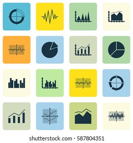 Set Of Graphs, Diagrams And Statistics Icons. Premium Quality Symbol Collection. Icons Can Be Used For Web, App And UI Design.