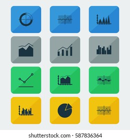Set Of Graphs, Diagrams And Statistics Icons. Premium Quality Symbol Collection. Icons Can Be Used For Web, App And UI Design.
