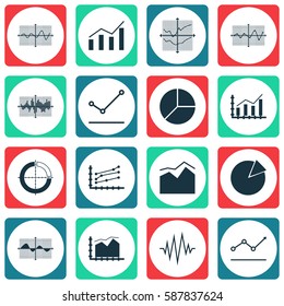 Set Of Graphs, Diagrams And Statistics Icons. Premium Quality Symbol Collection. Icons Can Be Used For Web, App And UI Design.