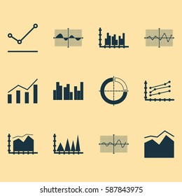 Set Of Graphs, Diagrams And Statistics Icons. Premium Quality Symbol Collection. Icons Can Be Used For Web, App And UI Design.