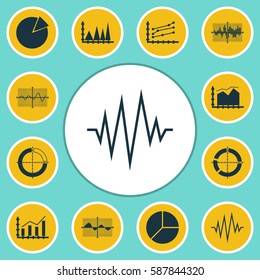 Set Of Graphs, Diagrams And Statistics Icons. Premium Quality Symbol Collection. Icons Can Be Used For Web, App And UI Design.
