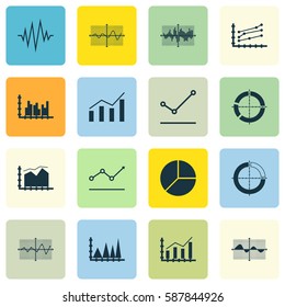 Set Of Graphs, Diagrams And Statistics Icons. Premium Quality Symbol Collection. Icons Can Be Used For Web, App And UI Design.