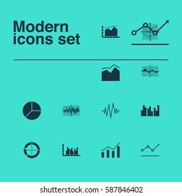 Set Of Graphs, Diagrams And Statistics Icons. Premium Quality Symbol Collection. Icons Can Be Used For Web, App And UI Design.