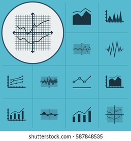 Set Of Graphs, Diagrams And Statistics Icons. Premium Quality Symbol Collection. Icons Can Be Used For Web, App And UI Design.